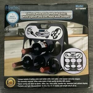 BlizeTec Tabletop Wine Rack Opener Foil Cutter Stopper Set NIB